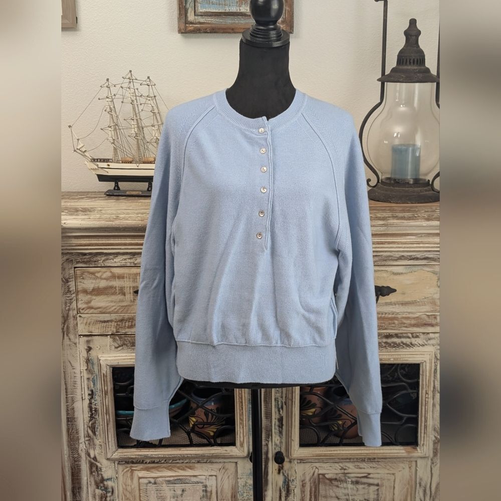 Emerson Lang Light Blue Half Button Pullover Sweater Size Medium NWT